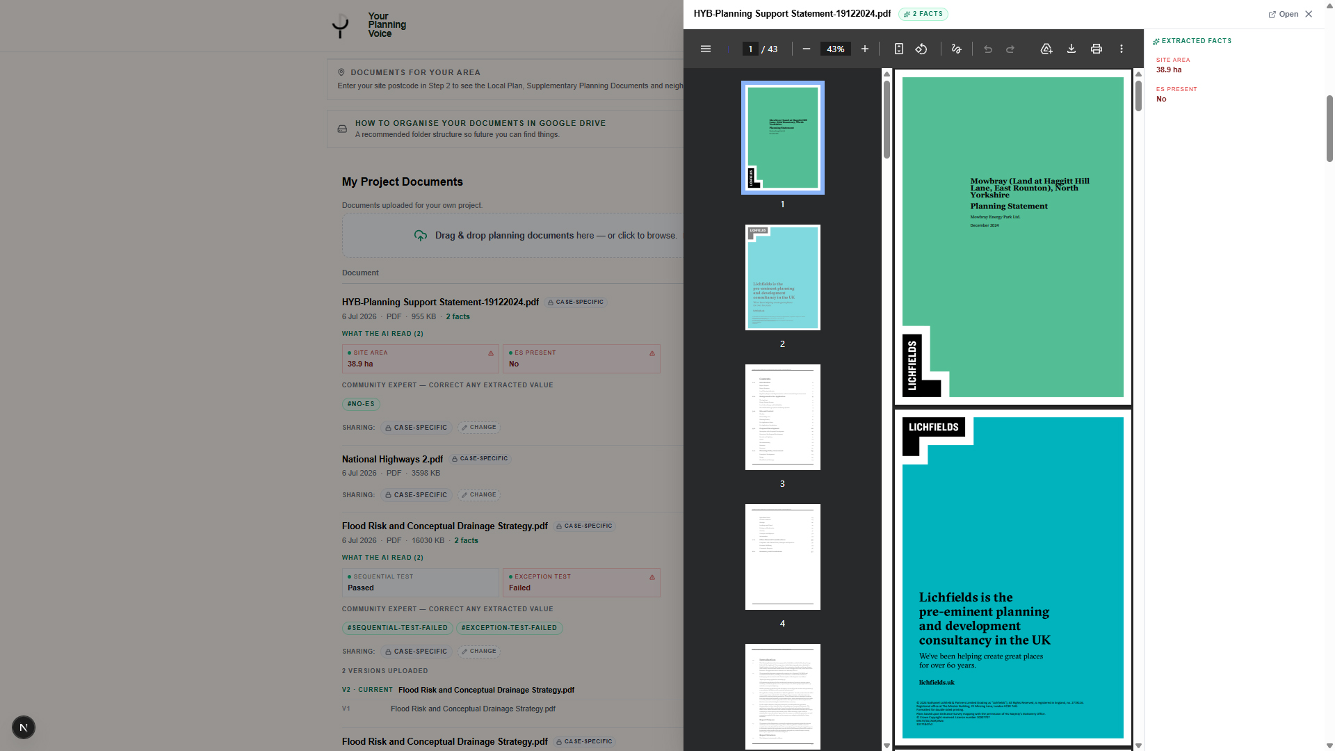 Document Library — AI reading of planning docs